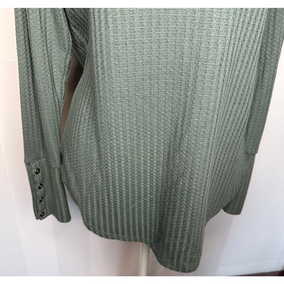 Chaser Winter Pine Teal Blue Thermal Waffle Knit Henley Pullover Women's Small - Picture 4 of 8